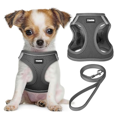 YIMEIS Dog Harness and Leash Set No Pull Soft Mesh Pet Harness Reflective Adjustable Puppy Vest for Small Medium Large Dogs Cats Gray XSmall Pack of 1