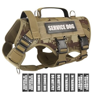 WINSEE Service Dog Vest Harness for Medium Dog Tactical Working MOLLE Vest with 10 Pet Patches No Pull Heavy Duty Harness for Training Walking