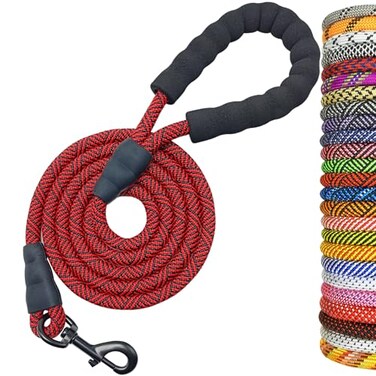 MayPaw 6FT Rope Dog Leash Soft Padded Handle Thick Nylon Pet Leash Large Medium Dogs Walking Training Leashes red Black 12 6