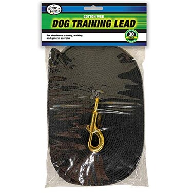 Four Paws 30Foot HeavyDuty Cotton Web Dog Leash for Walking Running Black 1 Count