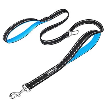 PoyPet 5 Feet Dog Leash 3M Reflective 2 Cushioned Handles Functional Car Seat BeltBlue