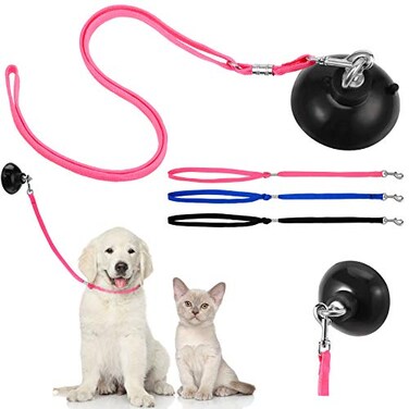 Frienda 4 Pcs Dog Bathing Tether with Suction Cup Cat Restraint for Bathing Dog Grooming Tub Restraint Loops Adjustable Cat Fixed Safety Rope for Pet Shower Grooming HelperBlue Black Pink