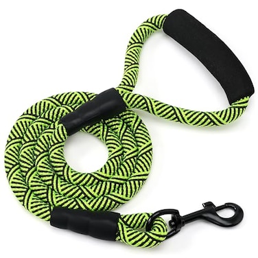 Mile High Life Comfortable Padded Handle Dog Leash Mountain Climbing Rope Leash Heavy Duty 4 Feet Black Lime Green
