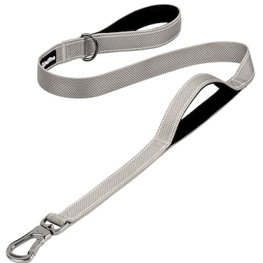 PetiFine 4FT Heavy Duty Dog Leash with Soft Padded Double Handle Durable Strong Clasp Dog Leashes Reflective Nylon Walking Lead for LargeMediumSmall Breed Dogs Grey
