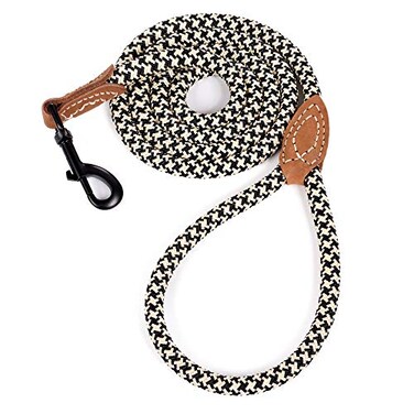 Mile High Life Rope Leash with Genuine Leather Connection 6 FT5 FT4 FT Heavy Duty Leash for Medium Large Dogs Black Khaki 48 Inch