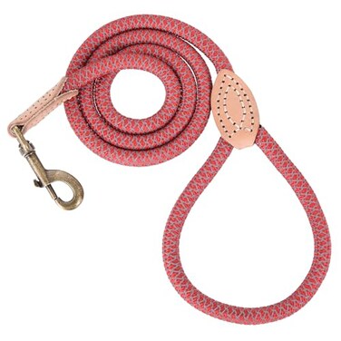 Mile High Life Dog Leash Rope Leash with Genuine Leather Connection and Heavy Duty Metal Clasp Great for Small Medium Large DogsRed48 Inch
