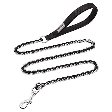 S-ETOVUS Chain Dog Leash Chew Proof Metal Leash for Medium Large Dogs Chain Link Dog Anti Chew 52FT 4FT Strong Anti Bite Comfortable Soft Padded Handle Black 4FT530lb