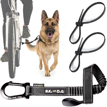 BIKE AND DOG Dog Leash and Harness for Bicycle Harness with 3 Rings 2 are Sides Includes 2 Special Cable Ties for Bicycle Patented Black Leash