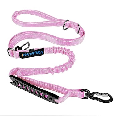 IOKHEIRA Dog Leash Multifunctional for Medium Large Dogs Adjustable with Car Seatbelt 46 FT Strong Bungee Pink