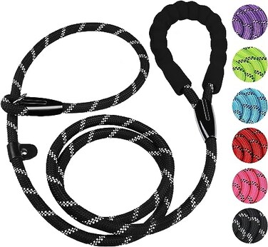BOOEUDI Dog Leash 6 FT Heavy Duty Dog Leashes Durable Premium Quality Strong Rope Slip Leash with Comfortable Padded Handle and Highly Reflective Threads for Small Medium and Large Dogs Black