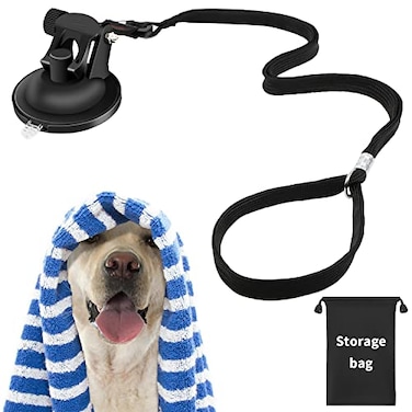 WEYASIU Dog Bathing Tether with Heavy Suction Cup Dog Grooming Tub Restraint Soft Nylon Leash with Adjustable Collar for Pet Dog Cat Shower and Grooming Red