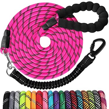 jenico Long Dog Leash 15 FT Heavy Duty Rope Leashes for Dogs Training with Swivel Lockable Hook Reflective Threads Bungee and Padded Handle Dog Lead for Large Small Medium Dogs Outside Walking Hiking