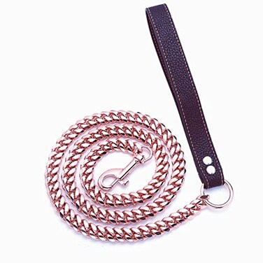 RUMYPET Rose Gold Dog Chain Leash 10MM 14MM Curb Cuban Link Chain Dog Leash Strong Chew Proof Stainless Steel Leash 3FT4FT5FT for Small Medium Large Dogs14mm4ft