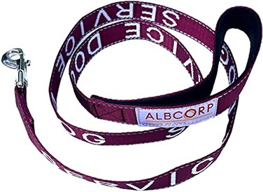 Albcorp Service Dog Leash Embroidered with Padded Neoprene Handle and Reflective Threads 4 Feet for Harnesses Vests or Collars Maroon