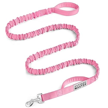 OutdoorMaster Bungee Dog Leash Heavy Duty Dog Leash with Shock Absorption 2 Padded Handles Training Leash Improved Dog Safety and Comfort Pink 6 FT