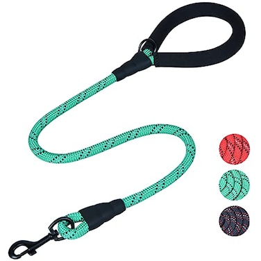 VIVAGLORY Rope Dog Leash Roperex Dog Leash with Soft Padded Handle for Walking Training Strong Rope Reflective Heavy Duty for Pet 12IN x 3FT 65150 lbs Turquoise