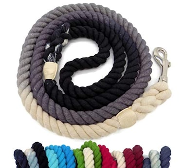 Sier 5ft Ombre Rope Dog Leash Braided Cotton Heavy Duty Strong Durable MultiColored Black Grey