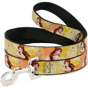 Buckle-Down Dog Leash Belle Poses Enchanted Rose Story Script Yellow Pinks 6 Feet Long 05 Inch Wide