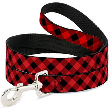 Buckle-Down BuckleDown Dog Leash Diagonal Buffalo Plaid Black Red Available In Different Lengths And Widths For Small Medium Large Dogs and Cats 4 Feet Long 12 Wide