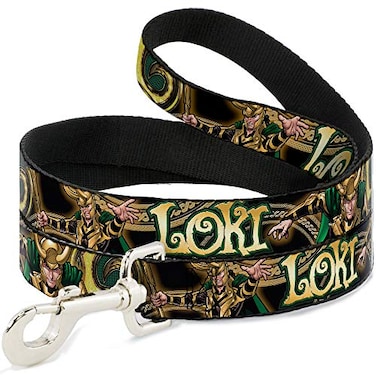 Buckle-Down Dog Leash Loki Poses Black Gold Green 6 Feet Long 10 Inch Wide