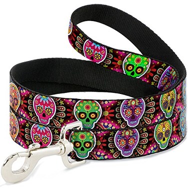 Buckle-Down Dog Leash Six Sugar Skulls Multi Color 6 Feet Long 10 Inch Wide