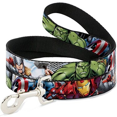 Buckle-Down Dog Leash Marvel Avengers 4 Superhero Poses Close Up 6 Feet Long 10 Inch Wide