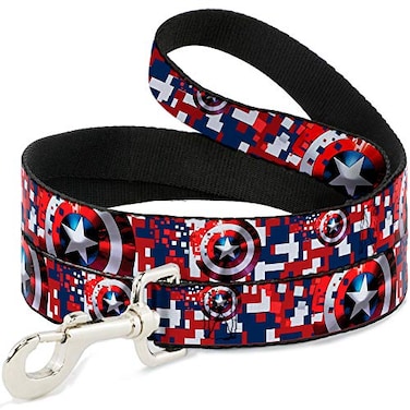 Buckle-Down BuckleDown Dog Leash Captain America Shield Digital Camo Blue White Red 6 Feet Long 15 Inch Wide Multi Color DLWCA041156FT