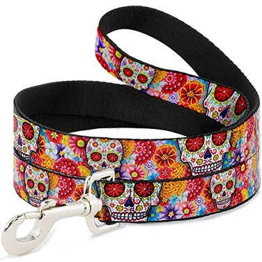 Buckle-Down Dog Leash Sugar Skull Starburst White Multi Color 6 Feet Long 15 Inch Wide Multicolor DL6FTWTY008W