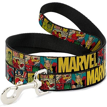 Buckle-Down Dog Leash Marvel Retro Comic Panels Black Yellow 6 Feet Long 15 Inch Wide