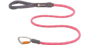 Ruffwear KnotaLeash ClimbingInspired Rope Leash 5 ft Reflective Rope Secure AutoLocking Swivel Carabiner Tubular Handle Accessory Loop for PickUp Bags Pink Small