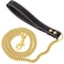 iDofas Gold Dog Chain Leash 18K Gold Stainless Steel Cuban Link Dog Leash with Leather Handle for Dogs Collar Chains3ft