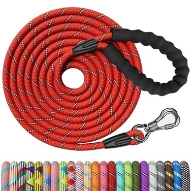 NTR Heavy Duty Dog Leash 15FT Training Leash with Swivel Lockable Hook Padded Handle and Highly Reflective Threads Dog Lead for Walking Hunting Camping Backyard for Small Medium Large Dog Red