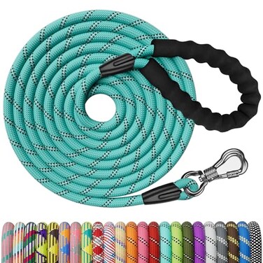 NTR 20FT Training Leash for Dogs Reflective Nylon Rope with Swivel Lockable Hook and Comfortable Handle Suitable for Small to Large Dogs Teal