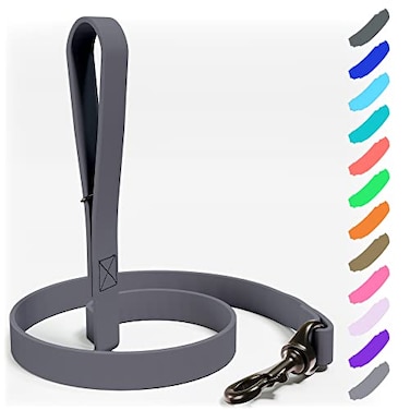 NexaPaw Biothane Dog Leash Extra Heavy Duty Waterproof for Large Medium Small Dogs 6 Ft Lead with Brass Carabiner Grey