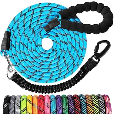 jenico Long Dog Leash 15 FT Heavy Duty Rope Leashes for Dogs Training with Swivel Lockable Hook Reflective Threads Bungee and Padded Handle Dog Lead for Large Small Medium Dogs Outside Walking Hiking