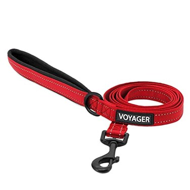 Best Pet Supplies Voyager Reflective Dog Leash or Collar with Neoprene Handle for Small Medium and Large Breed Puppies Cute and Heavy Duty for Walking Running and Training Red Leash L