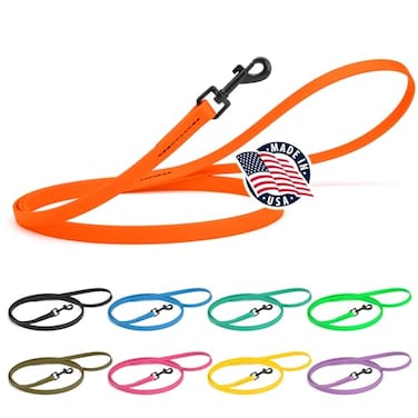 Dogline Biothane Waterproof Dog Leash 246 Ft Strong Coated Nylon Webbing with Black Hardware OdorProof Easy to Clean High Performance for Small or Large Dogs Made in USA Hunter Orange