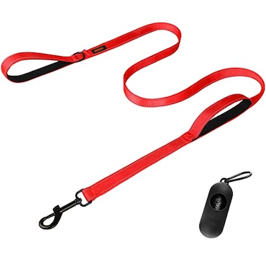 CHENEDY Heavy Duty Dog Leash with Double Handles 6FT Reflective AntiPull Training Lead for Large Dogs Padded Handle Durable Nylon Leash Red