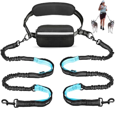 Uppetly Hands Free Dog Running Leash with Adjustable Waist Belt Dual Handle Elastic Bungees Retractable Rope for Medium and Large Dogs Reflective Stitches for Walking Hiking Biking Large 25120lb