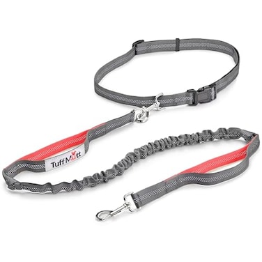 Tuff Mutt Hands Free Dog Leash for Walking Running Hiking Waist Leash with Bungee Adjustable Belt Reflective Double Handle Design for Large Medium Dogs