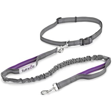 Tuff Mutt Hands Free Dog Leash for Walking Running Hiking Waist Leash with Bungee Adjustable Belt Reflective Double Handle Design for Large Medium Dogs