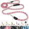 Lukovee Hands Free Dog Leash 10FT Adjustable Training Lead 12 Inch Nylon Heavy Duty Lead No Pull for Large Medium Dogs Tangle Free Reflective WaistLeash for Walking Running Pink