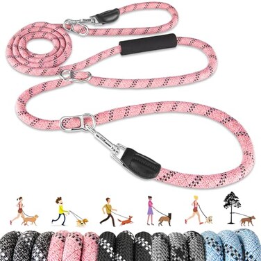 Lukovee Hands Free Dog Leash 10FT Adjustable Training Lead 12 Inch Nylon Heavy Duty Lead No Pull for Large Medium Dogs Tangle Free Reflective WaistLeash for Walking Running Pink