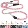 Lukovee Hands Free Dog Leash 10FT Adjustable Training Lead 12 Inch Nylon Heavy Duty Lead No Pull for Large Medium Dogs Tangle Free Reflective WaistLeash for Walking Running Pink