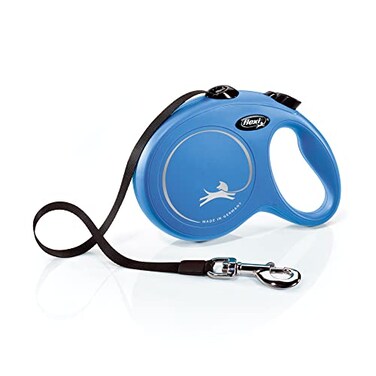 FLEXI New Classic Tape Retractable Dog Leash for Large Dogs Upto 110 lbs 16 ft Blue Tangle Free Pet Walking Leash with OneHanded Brake Pause LockGerman Quality Product