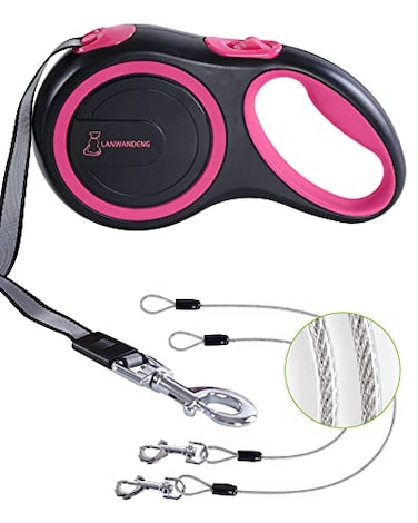 Lanwandeng 26FT Heavy Duty Retractable Dog Leash with 2 Chew Proof Wire Ropes 360 TangleFree Double Dog leashes with AntiSlip Handle for SmallMediumLarge Dogs