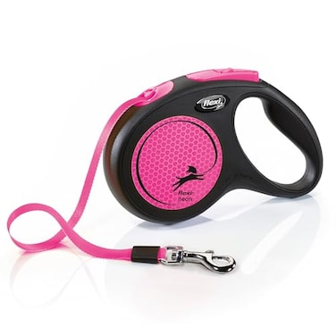 Flexi New Neon Tape Pink Medium 5m Retractable Dog LeashLead for Dogs up to 25kgs55lbs