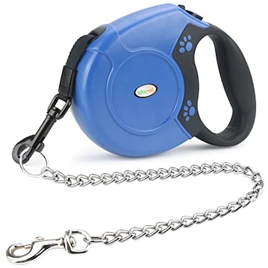 Idepet Heavy Duty Retractable Dog Leash for Small and Medium Dogs AntiChewing Steel Chain 360 Degree TangleFreeBreak and Lock System16ft Leash for Dog Walking Blue Flat Rope