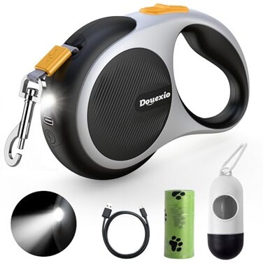Douexio Retractable Dog Leash with LED Flashlight Upgrade 3 in 1 Dog Leash Retractable for Small Medium Dogs Up to 66 lbs 16ft AntiSlip Handle BlackWhite