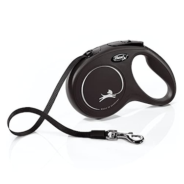 FLEXI Classic Tape Retractable Dog Leash for Medium Dogs Upto 55 lbs 16 ft Black Tangle Free Pet Walking Leash with OneHanded Brake Pause LockGerman Quality Product